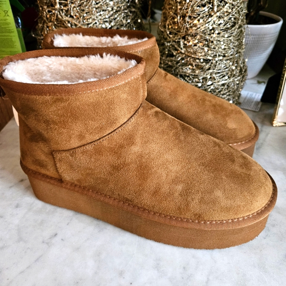 NEW Unionbay Sabina platform fur suede boots women size 9 in chestnut